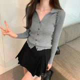 Color Polo Neckline Knitted Sweater Women's New Autumn Sweater Slim And Slim Long-Sleeved