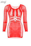 Sexy See Through Hollow Mini Dresses Women O-Neck Off Shoulder Skinny Midnight Party Clubwear Skirts Female