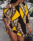 Zingj Hot Style Autumn Print Metal Buckle Diagonal Shoulder Neck Button Dress