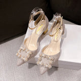 Zingj Square Buckle High Heels Women Spring 2023 New Korean Version Fashion Pointed Thick With Shallow Mouth Empty Single Shoes