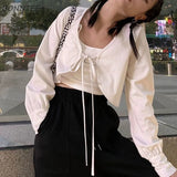 Women Lace Up Loose Cropped Student Sweet Cute Leisure Simple Comfortable Summer Sun-proof Trendy Ulzzang Female