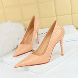 Zingj Fashion Sexy Skinny Heels With Shallow Pointed Patent Leather Snake Grain High