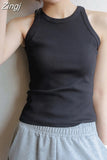 White Crop Top Women Sleeveless Sexy Outfits Solid O Neck Tight Stretch Basic Summer Tank Top Women 2023