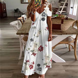 Hollowout Lace Strap Long Dresses Summer Boho Off Shoulder Maxi Dress Ladies Vintage Casual Elegant Party Dresses