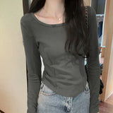 Straighten Shoulder Long-Sleeved T-Shirt The New Autumn Style Is Slim, Slim, Slim And Short-Bottomed
