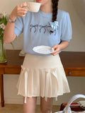Bowknot Short Sleeve Round Neck Knit Top- Outfit