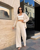 Zingj New Autumn Solid Color Lapel Long Sleeve Shirt Jacket Casual Pants