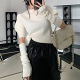 Spring Knitted Sweater Women Casual Design Long Sleeve Pure Color Slim O-Neck Pullover Korean Y2k Crop Tops Office
