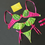Zingj Sexy Underwear Sexy Women's Fluorescent Lace Embroidered Garter Three-Piece