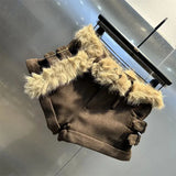 Brown Fur Belt Low Waist Shorts- Outfit