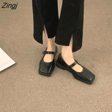 Deformed Heel Autumn Luxury Chain Square Head Shallow Flat Shoes Women's Lazy Loafer Casual Flat Square Heels Lolita