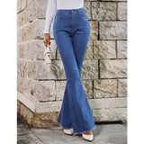 Button Fly Women's Raw Hem Flare Jeans Autumn Fashion Woman Denim Pants Jean Femme High Waist Full Length Slim