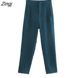 Women Fashion Front Welt Pockets Seam Detail Pants Vintage High Waist Zipper Fly Female Ankle Trousers Mujer