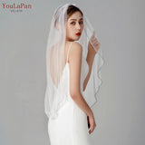 YouLaPan V32 Wedding Veil with Crystal Edge Elegant Wedding Veil with Comb Diamonds Wedding Veil Single Layer Short Elbow