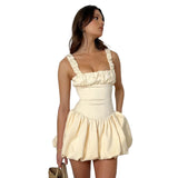 French Fashion Shrunken Pleated Fluffy Dress 2024 Summer New Suspender