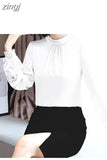 Women's Blouse Silk Tops for Women Solid Embroidered Long Lantern Sleeve Top Stand Neck Clothing Female 2023 Basic