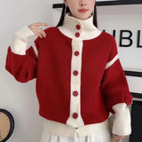 Color High-Necked Sweater Women's Dress 2024 Spring And Autumn Loose Soft Waxy Lazy Striped Cardigan