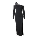 Zingj Women's Wear 2024 Autumn New Sexy Inclined Collar Senior Temperament Royal Sister Side Slit Slim Long-Sleeved