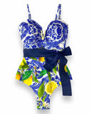 New Sexy Print Swimwear Ruffles Dots Women Swimsuit One Piece Bodysuit Patchwork Monokini Bathing Suit Pad Female