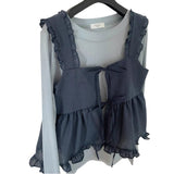 Small Belly Covering Casual Ruffle Sleeveless Western Style Two-piece SuitOutfit
