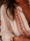 Ethnic Embroidered Long-Sleeved Holiday Shirt Lantern Sleeve New Women's Top Women's Spring