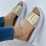 Summer Slope Heel Willow Nail Slippers Women's Flat-Bottomed Fish Mouth Sandals With Large Size