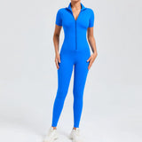 Zingj Abdomen Design Zipper Short Sleeve Yoga Jumpsuit Women Wear Fitness Sports Tights 50320-Outfit