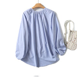 New French Commuter Style Girl's Bubble Sleeve Round Collar Shirt In
