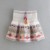 Women's Summer New Retro V-Neck National Style Embroidered Top + High-Waisted Cascade Skirt