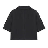 Fashion Simple Solid Color Suit Single Breasted Short Sleeve Blazer + Knee Length Pants England Style 2 Piece