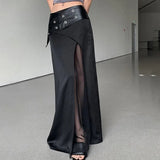 Zingj Summer New Women's Leather Buckle Print Chest Wrapped Small Vest Belt Slit Skirt-Outfit