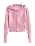 Knit Zipper Hodded Top And Pants Set-Outfit