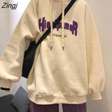 Women Lady Clothing Trendy Letter All-match Warm Korean Style Thick Loose College Apricot New Design Simple Basic
