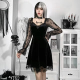 Dark Dress Lace Stitching Shows Chest Long-Sleeved Lotus Leaf Edge Waist Shows Thin Casual