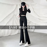 Zingj Suit Bell Bottom Pants Children 2024 Autumn New High Waist Show Thin Feeling Pants Slit Casual Micro Pants-Outfit