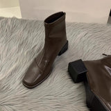 Zingj Heel Square Head Thin Boots Ankle Boots Women's Shoes 2024 New Autumn And Winter Korean Small Ankle Boots Martin