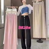 Zingj Leg Pants Female Autumn Hot Style 2024 New High Waist Fashion Loose Hanging Sense Casual Knit Floor Straight Pants-Outfit