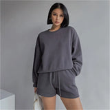 Women High Quality Hoodies Tracksuits 2 Piece Set Summer Autumn Sweatshirt + Sporting Shorts Outfit Solid Pants