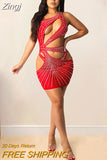 Women Dress Sexy Party Evening Diamonds Hot Rhinestones Bodycon Mini Lace Up Mini Dress Sexy Party Hollow Out