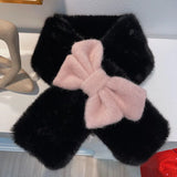 Sweet Hot Girl Pink Bow Neck Scarf Women's Autumn/Winter Faux Fur Cute Fury Scarf Fashion Female Trendy