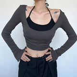 Zingj And Gray Color Patchwork Fake Two T-Shirts Fall
