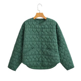 Heart-Shaped Quilted Round-Collar Pure Color Cotton Coat In