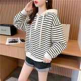 Zingj Autumn Winter Lazy Wind Loose And Thin Fashion Versatile Striped Round Collar Hoodie Female Casual Hooded