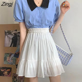 Women Solid Korean Style Folds Streetwear High Elastic Waist All-match Summer Student Ladies Simple Causal Юбка