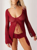 Beach Skirt In Front Of The Fork Knitted Hollow Bikini Hooded U-Collar