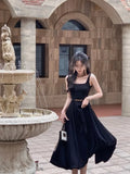 Midi Dresses for Women 2023 Summer New Square Collar Sleeveless Female Sundress Elegant Party Wedding Evening Satin