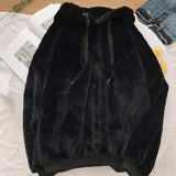 Winter Warm Hoodies Women Casual Loose Hooded Sweatshirt Plus Velvet Pocket Hoodies Solid Pullover Coat