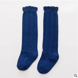 1 Pair Spring Autumn Winter Cotton Lace Double Needle Children Breathable Socks Solid Baby Girls Knee Socks