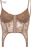 Strap Chic Fashion Hook Summer White Lace Top Female Transparent Bandage Y2K Cropped Corset Tops Camisole Tie Up