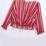 Spring Style Knot Striped Translucent Long-Sleeved Shirt